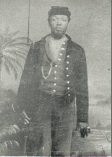 Image of African American man standing in Civil War uniform